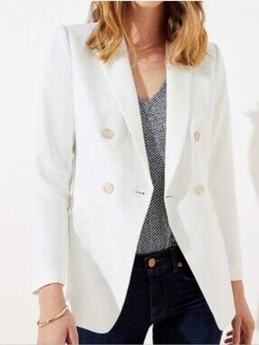 LOFT Double-Breasted Linen White Blazer Size 10